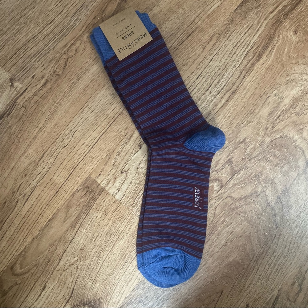 J Crew Mercantile Maroon and Navy Stripe Long Socks NWT